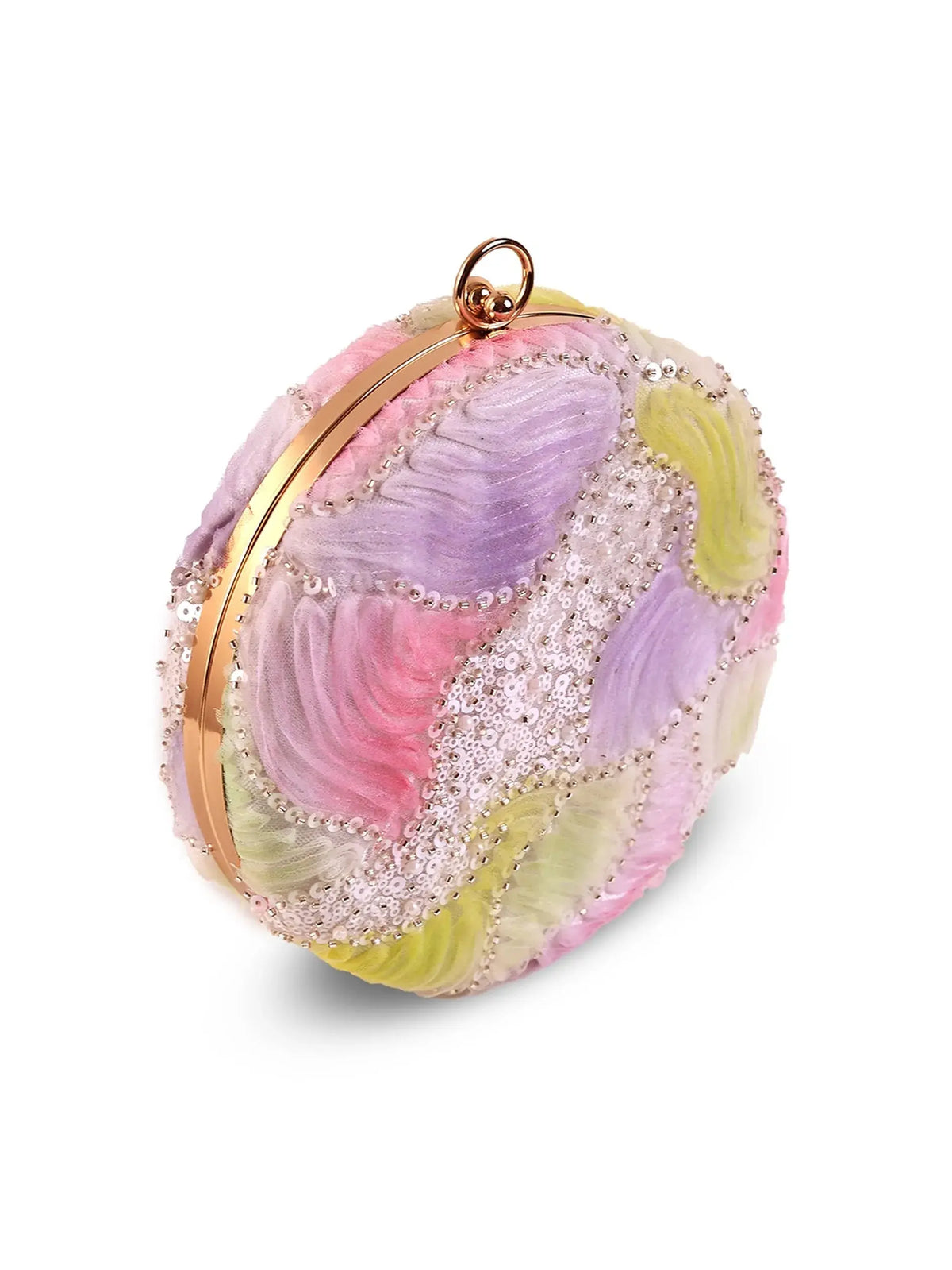 Aqua lavender round clutch bag by The Tan Clan with a sleek, smooth finish and compact design.