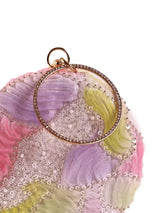 Aqua lavender round clutch bag by The Tan Clan with a smooth, sleek design and a matching strap for stylish carry.