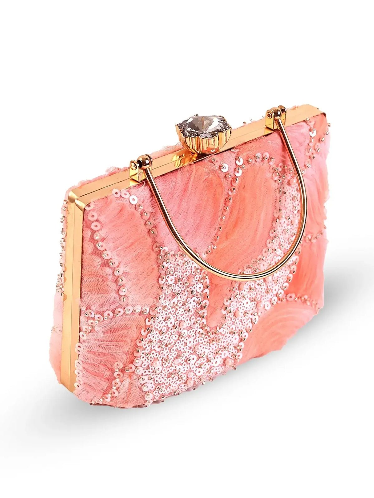 Aqua orange casket clutch purse by The Tan Clan with gold clasp and textured exterior, stylish and compact evening accessory.