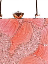 Aqua orange casket clutch bag by The Tan Clan with a textured surface and elegant clasp, perfect for evening occasions.
