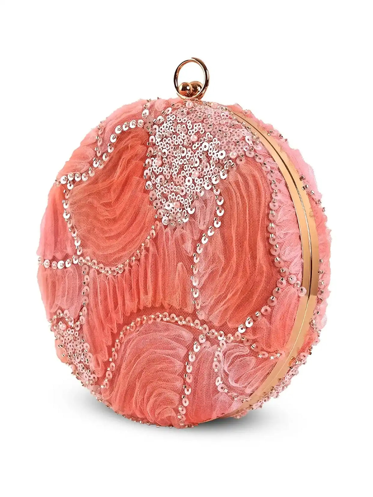 Aqua orange round clutch bag by The Tan Clan with a smooth surface and compact design, perfect for stylish accessories.