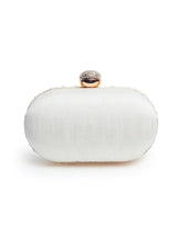 All-white pearl hand-embroidered clutch bag from Asad by The Tan Clan, featuring intricate embroidery and elegant design.