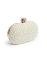 White pearl-embroidered clutch bag with intricate hand embroidery from Asad collection by The Tan Clan.
