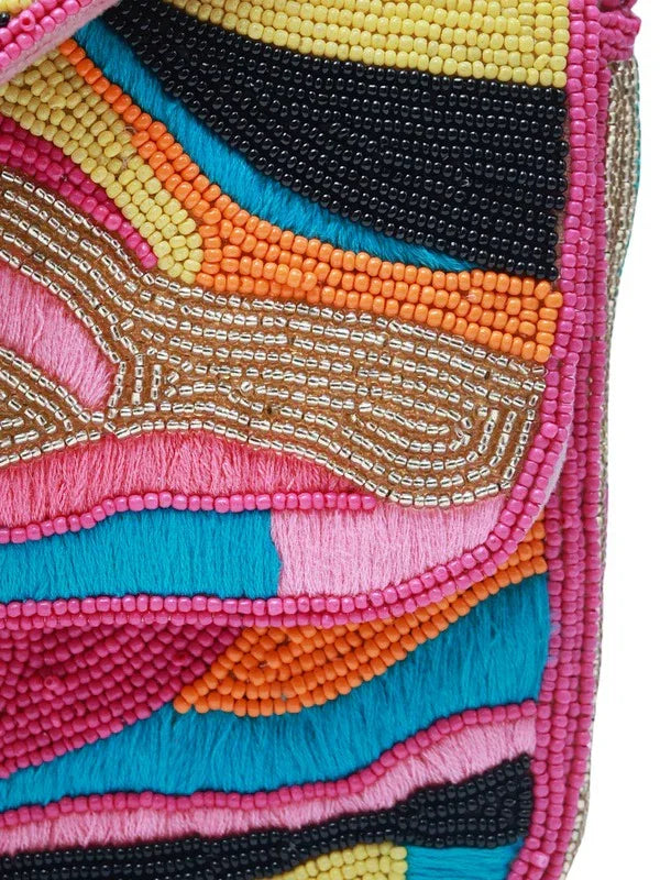 Multicolor Aster Baguette Bag with Handle by The Tan Clan, featuring vibrant woven design and durable leather strap.