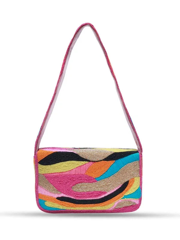 Multicolor Aster Baguette Bag with Handle by The Tan Clan, featuring vibrant color blocks and a sleek, compact design.