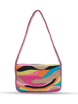 Multicolor Aster Baguette Bag with Handle by The Tan Clan, featuring vibrant color blocks and a sleek, compact design.