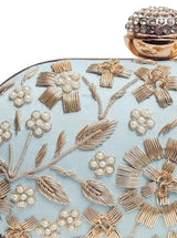 Hand-embroidered Baiza Zardozi clutch by The Tan Clan featuring intricate traditional Zardozi embroidery and elegant design.