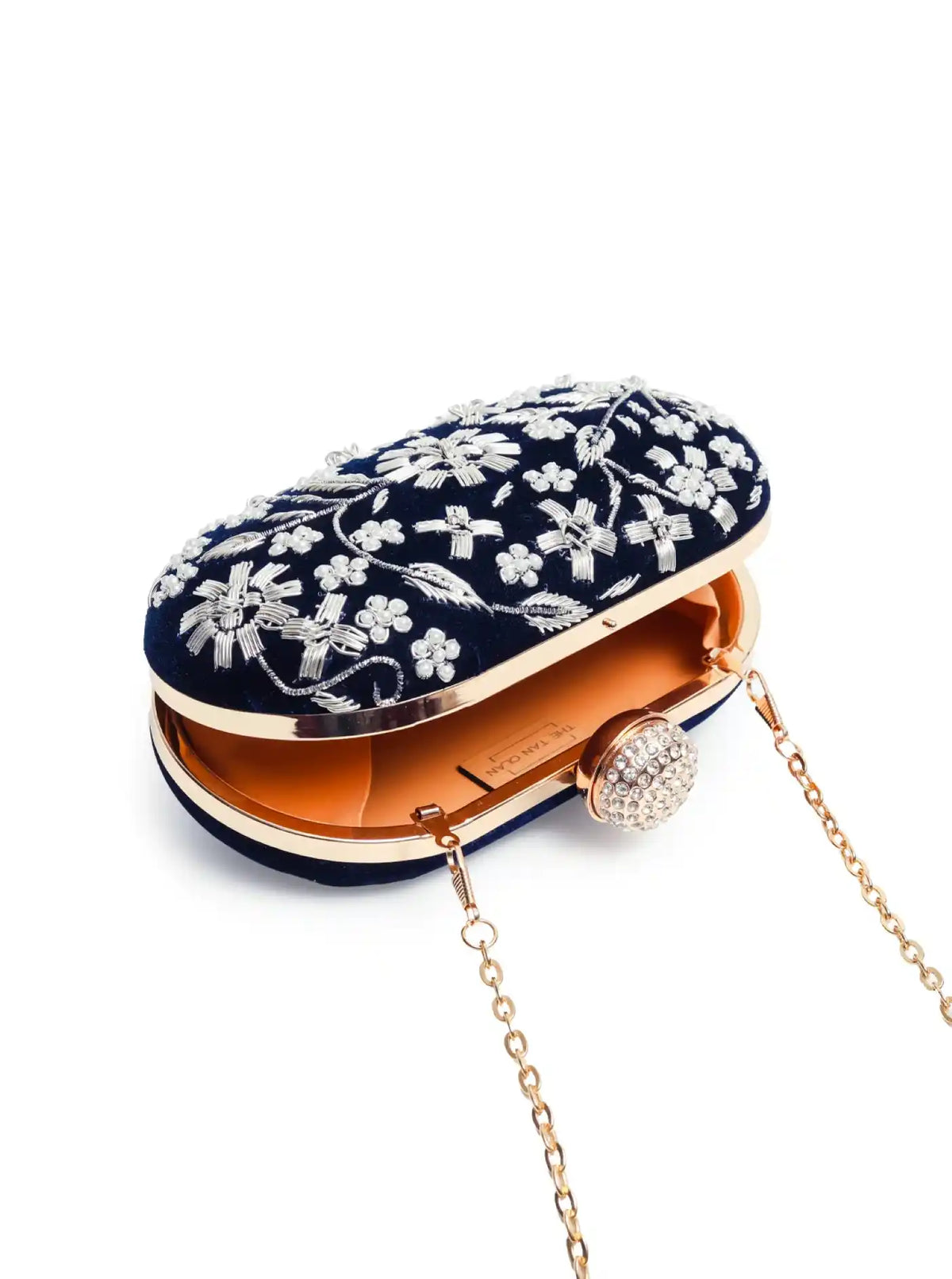 Elegant Baiza Zardozi hand-embroidered clutch in vibrant colors, showcasing intricate embroidery and traditional craftsmanship.