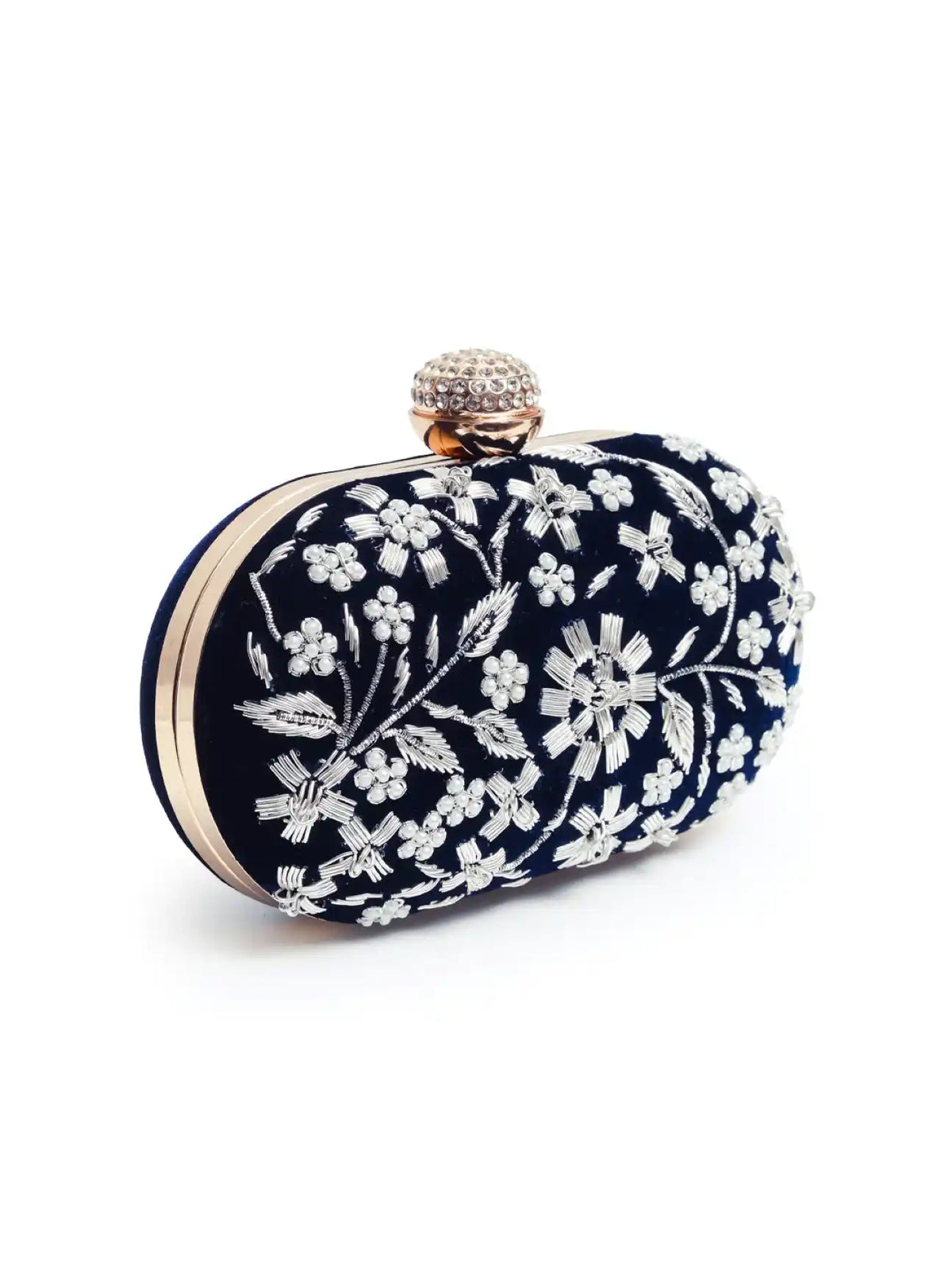 Hand-embroidered Baiza Zardozi clutch in vibrant colors with intricate zardozi embroidery by The Tan Clan.