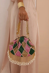 Tan Clan Bliss Batua Bag with detachable handle, stylish traditional Indian purse in rich brown leather with intricate design.