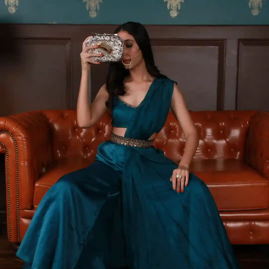 Burj embellished agate stone clutch by The Tan Clan featuring intricate design and polished agate stones on a stylish evening bag.