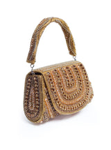 Chloe Gold Flap Over Bag with Handle by The Tan Clan, stylish gold handbag with flap closure and top handle.
