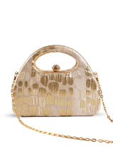 Coral Arc beige clutch by The Tan Clan with sleek design and minimalist style, perfect for evening or casual occasions.