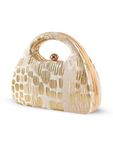 Coral Arc beige clutch purse by The Tan Clan, featuring a stylish and compact design with a textured surface and fold-over flap.