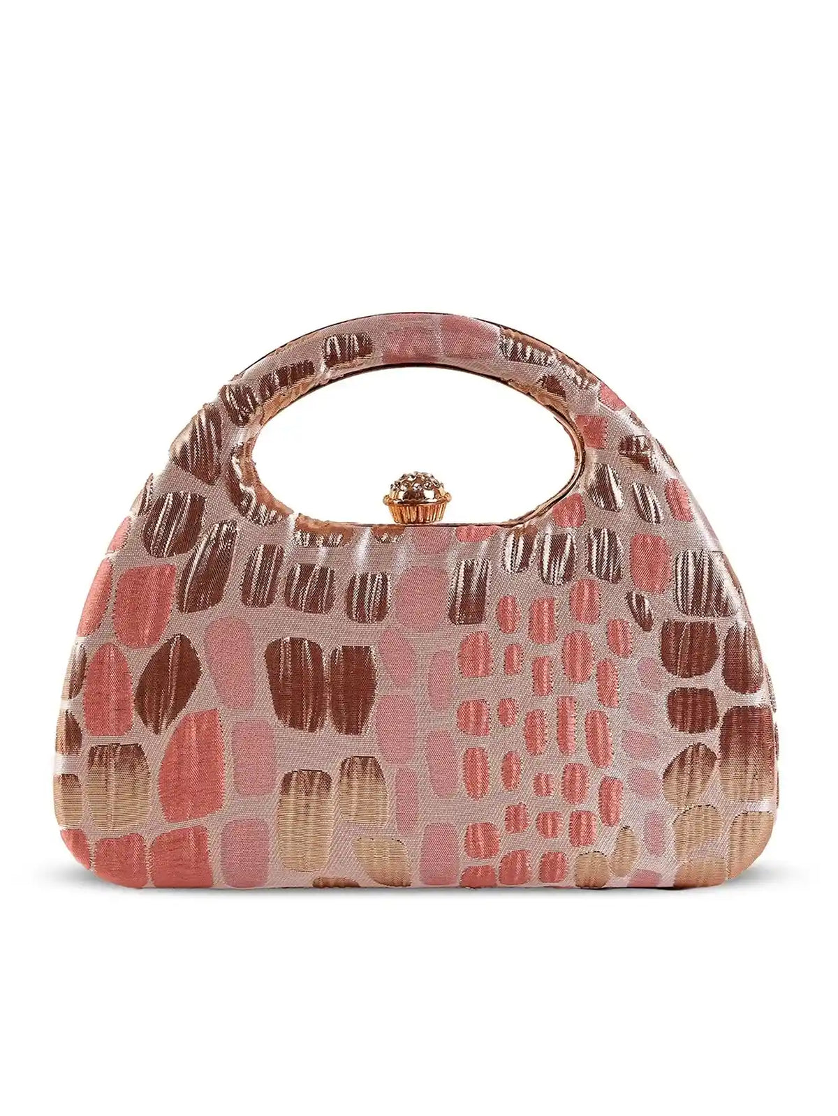 Coral Arc Peach Clutch by The Tan Clan, stylish small handbag with curved design and textured material.