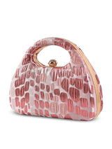 Pink Coral Arc clutch bag by The Tan Clan featuring a sleek design and vibrant color, perfect for stylish evening accessories.