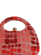 Coral Arc Red Clutch by The Tan Clan, stylish small handbag with curved design and gold clasp for evening or casual wear.
