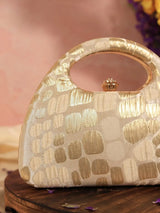 Coral Arc beige clutch by The Tan Clan, elegant handbag with sleek design and neutral tones, perfect for special occasions.