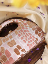 Coral Arc Peach Clutch by The Tan Clan, stylish handbag with curved design, perfect for elegant occasions.