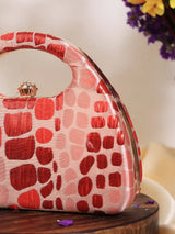 Set of five Coral Arc Red Clutch wedding favors by The Tan Clan, featuring stylish, vibrant clutches perfect for special occasions.