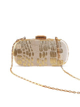 Coral long beige clutch purse by The Tan Clan with a sleek, elegant design and gold-tone zipper detail.