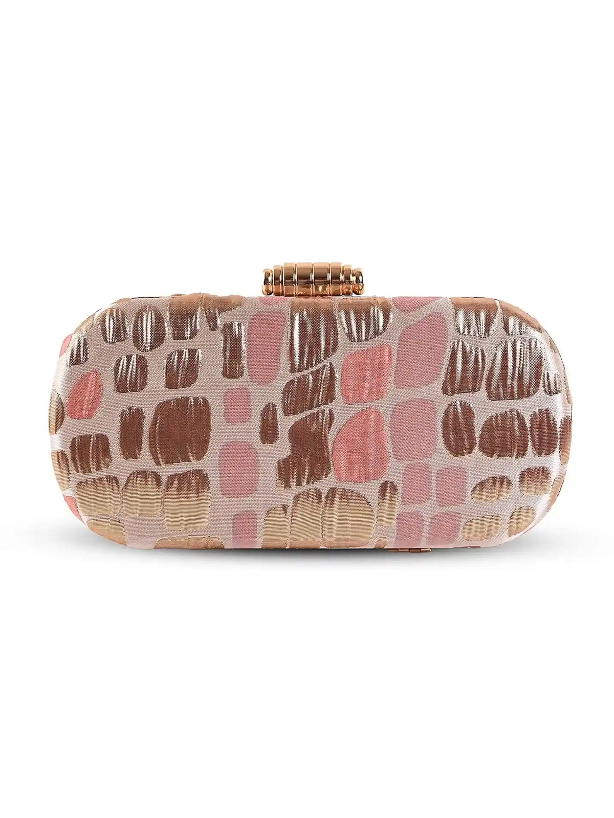 Coral long peach clutch bag by The Tan Clan, featuring a sleek design and textured surface for stylish evening wear.