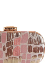 Coral long peach clutch purse by The Tan Clan with a sleek design and elegant strap, perfect for evening or special occasions.