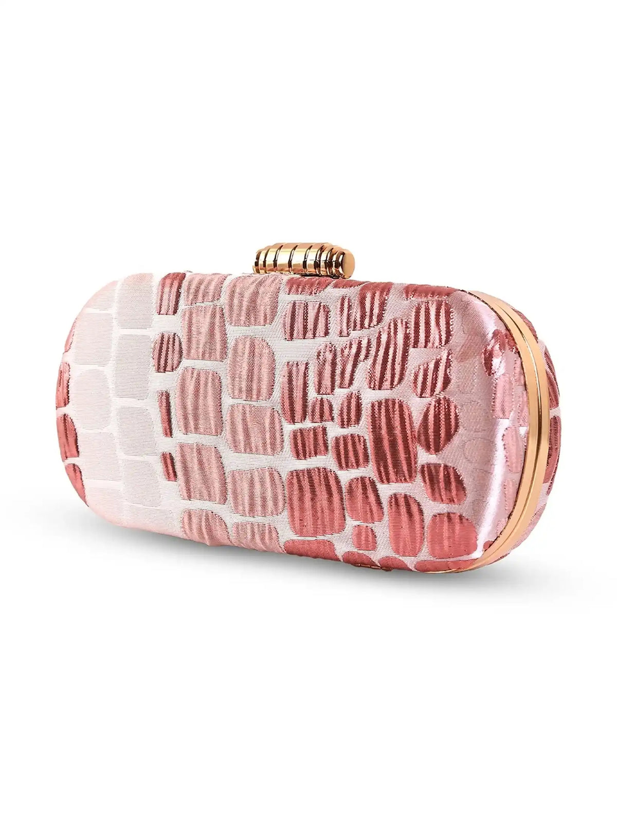 Pink coral long clutch bag by The Tan Clan with a sleek, elegant design and a textured surface.