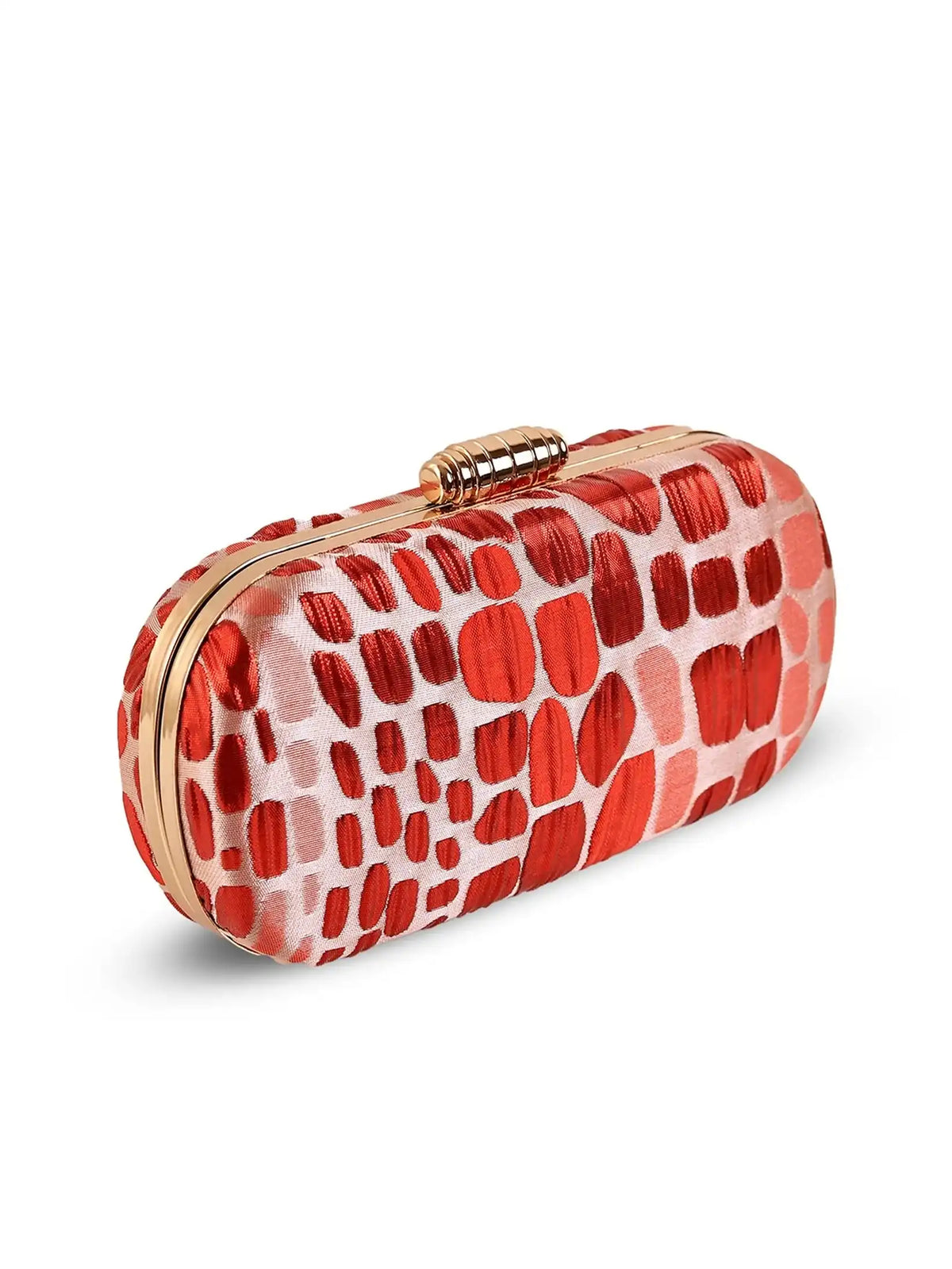 Coral long red clutch bag by The Tan Clan with a sleek design and zip closure, perfect for evening or special occasions.