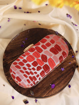 Coral long red clutch by The Tan Clan with sleek design and gold-tone clasp, perfect for evening or special occasions.