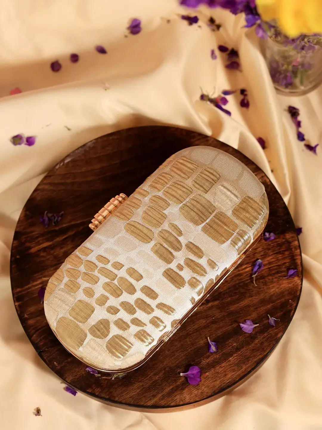 Long beige coral clutch bag by The Tan Clan, featuring a sleek design perfect for wedding favors or special occasions.