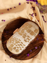 Long beige coral clutch bag by The Tan Clan, featuring a sleek design perfect for wedding favors or special occasions.