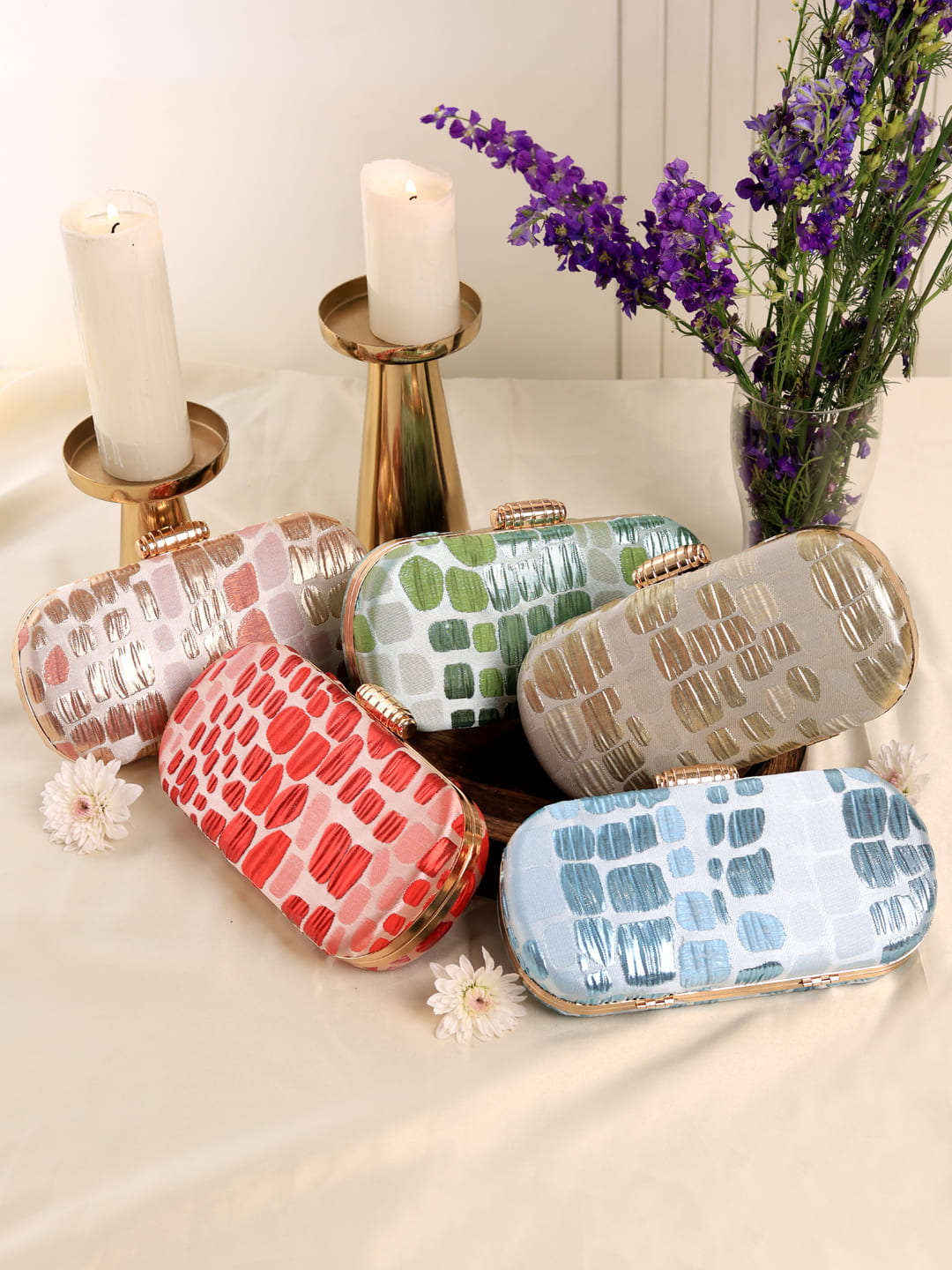 Coral long set of 5 wedding favors by THE TAN CLAN, featuring elegant decorative pieces for wedding decor or gifts.