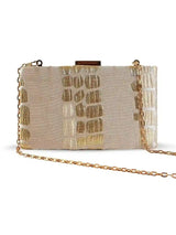 Coral Sleek Beige Clutch by The Tan Clan with gold-tone clasp and elegant design, perfect for evening or formal occasions.