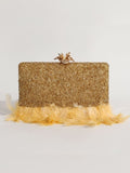 Daina Light Gold Hand Embroidered Feather Clutch