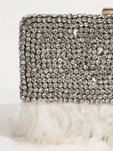 Daina White Hand Embroidered Feather Clutch by The Tan Clan showing intricate embroidery and feather details on a stylish accessory.