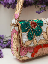 Daisy floral baguette bag with handle by The Tan Clan, featuring a vibrant daisy print and compact design for everyday use.