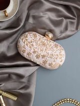 Pink Zardozi embroidered clutch bag with intricate hand embroidery, designed for elegant occasions, by The Tan Clan.