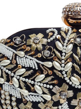 Black Zardozi hand-embroidered clutch bag with intricate detailing from The Tan Clan.