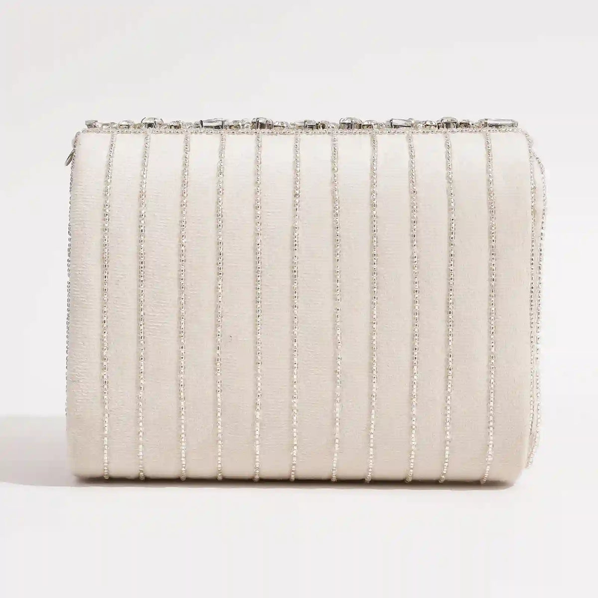 Grace Embellished Flap Over Bag by The Tan Clan, white with decorative embellishments and a flap closure.
