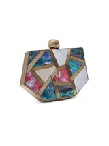 Multicolor mother of pearl clutch bag by The Tan Clan with a sleek, elegant design featuring iridescent pearl details.