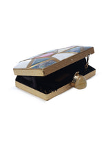 Multicolor mother of pearl clutch bag by The Tan Clan featuring a sleek, elegant design with a zipper closure.