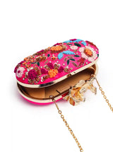 Flora Resham Hand Embroidered Clutch by The Tan Clan featuring intricate embroidery and a compact, stylish design.