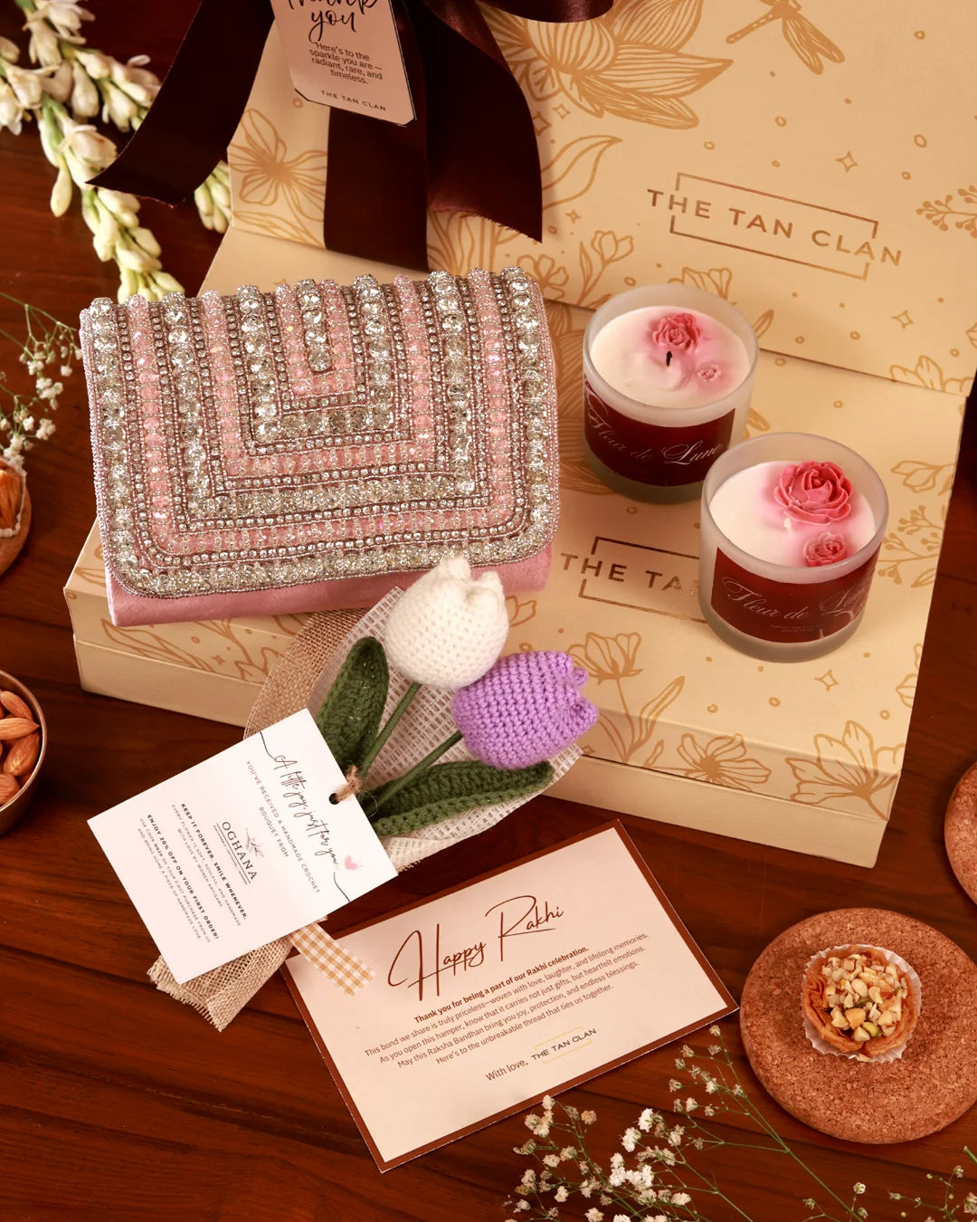 Nysa Pink Floral Grace Hamper from The Tan Clan, featuring a pink floral arrangement in a stylish gift basket.