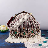 Maroon Frida Batua Bag with detachable handle by The Tan Clan, showcasing stylish design and functional accessories.