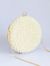 White pearl hand-embroidered clutch bag with intricate detailing from Gauhar by The Tan Clan.
