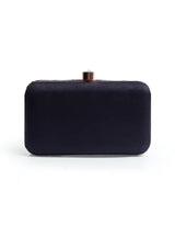 Black embroidered party clutch by The Tan Clan featuring intricate hand embroidery and a stylish, elegant design for special occasions.