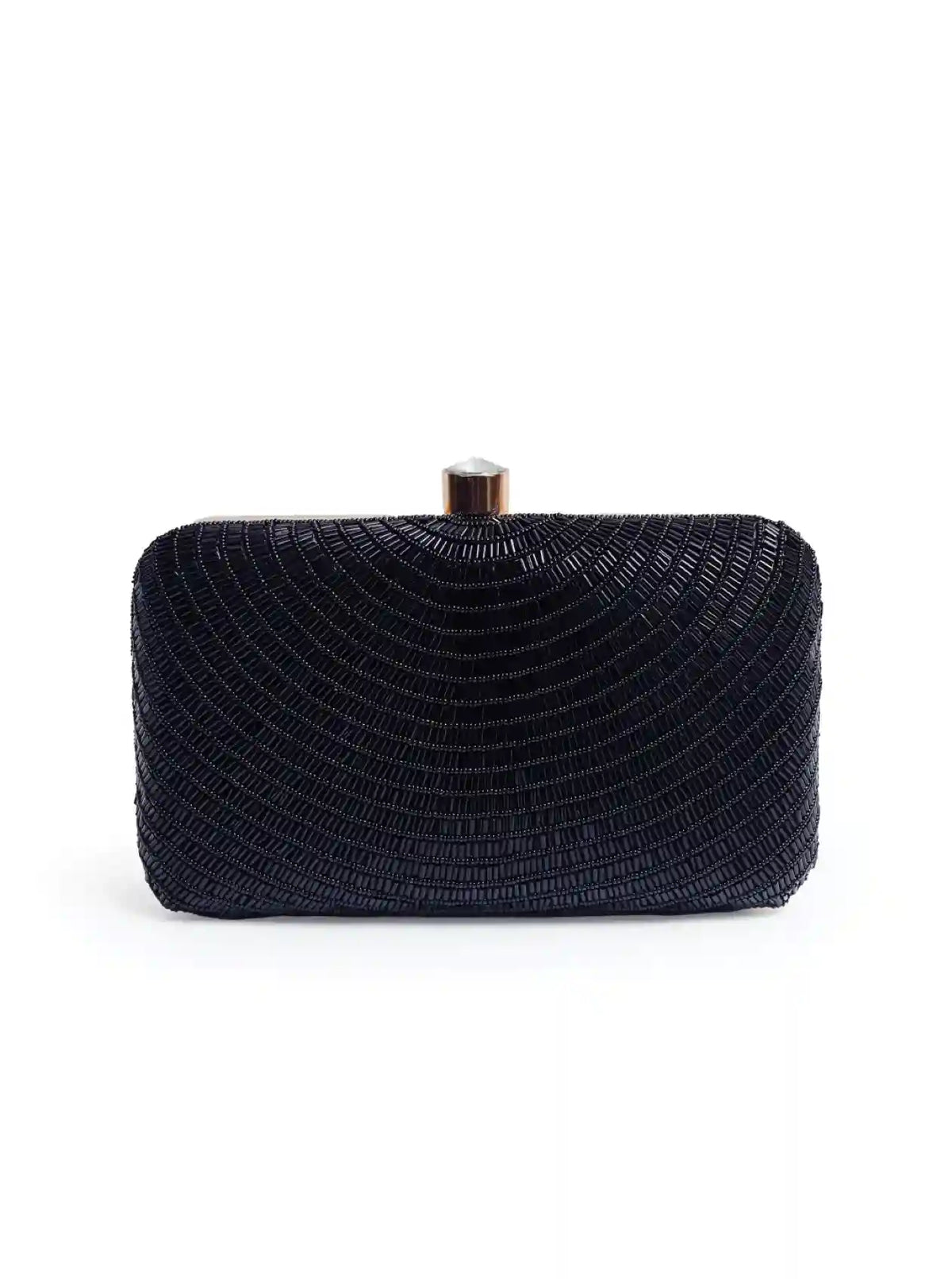 Black Glitz Hand Embroidered Party Clutch by The Tan Clan, featuring intricate embroidery and a compact, stylish design.