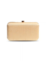 Golden hand-embroidered party clutch by The Tan Clan featuring intricate gold embroidery and a sleek, elegant design.