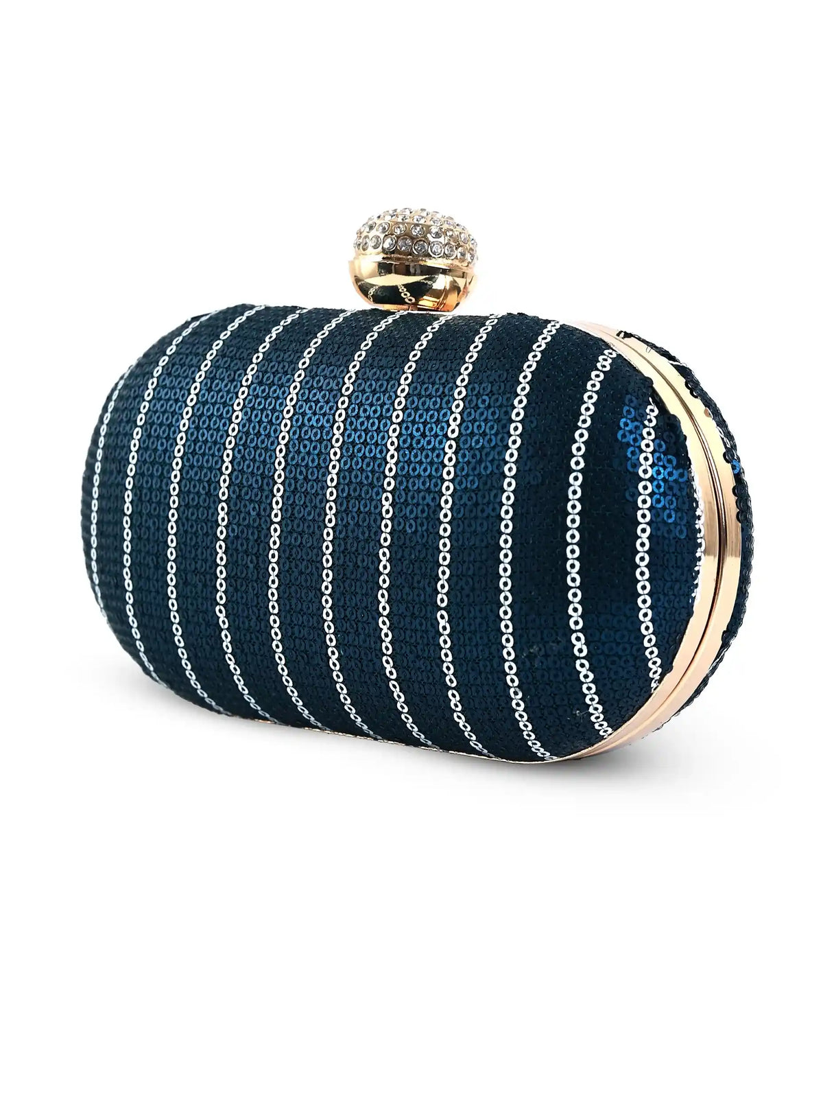 Glow blue sequins oval clutch by The Tan Clan with shimmering sequins and elegant design, perfect for evening occasions.